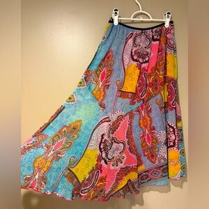 Whimsical boho Paisley flowy colourful stretchy midi skirt vintage y2k